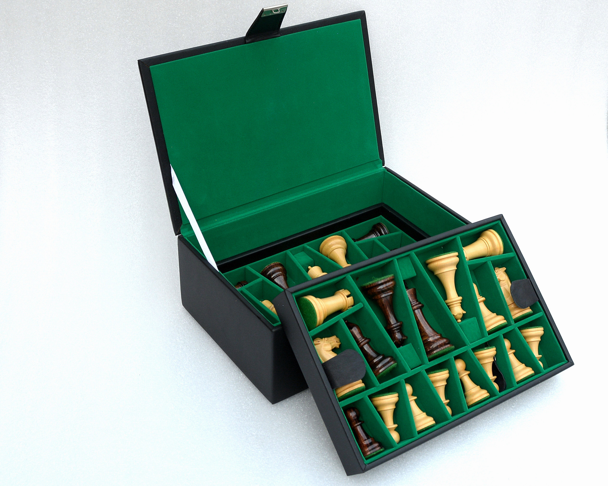 Chess Set Storage Box with Double Tray Fixed Slots for 4